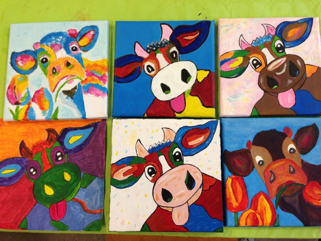 a many of cow paintings