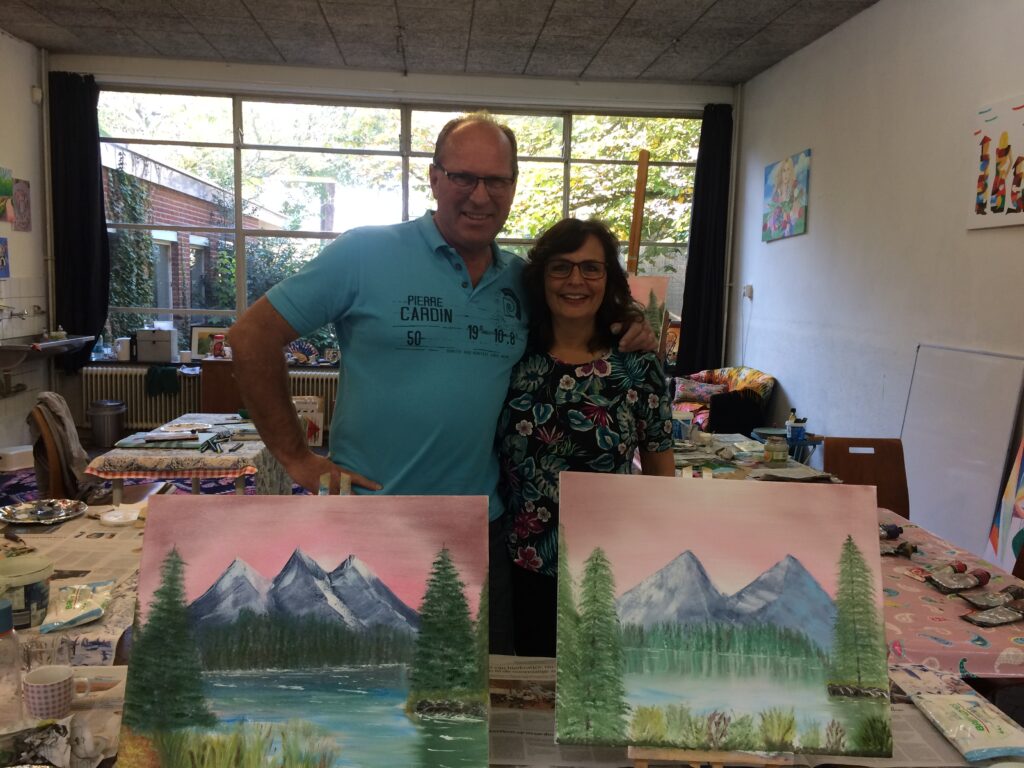 happy couple painting bob ross workshop eindhoven