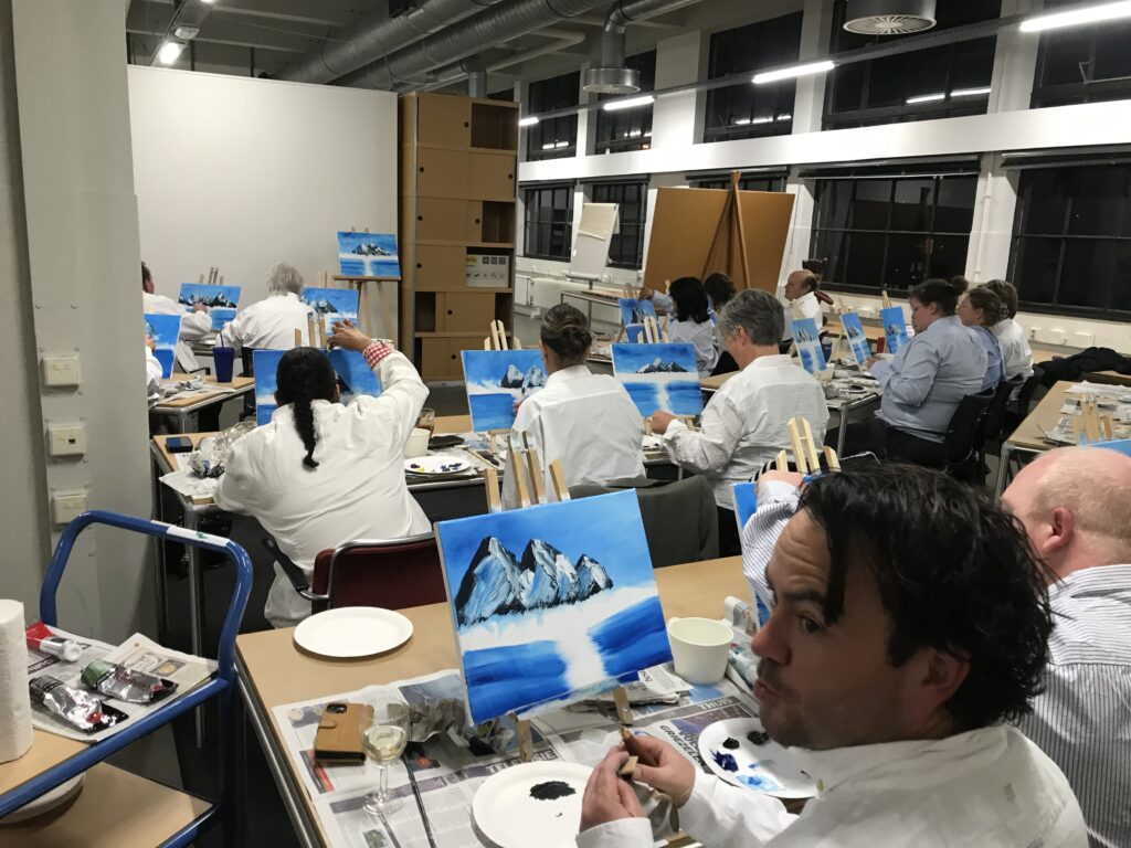 bedrijven bedrijfsuitje verenigingsuitje Bob Ross schilderen Brabant Eindhoven atelier de Olifant workshops team uitje